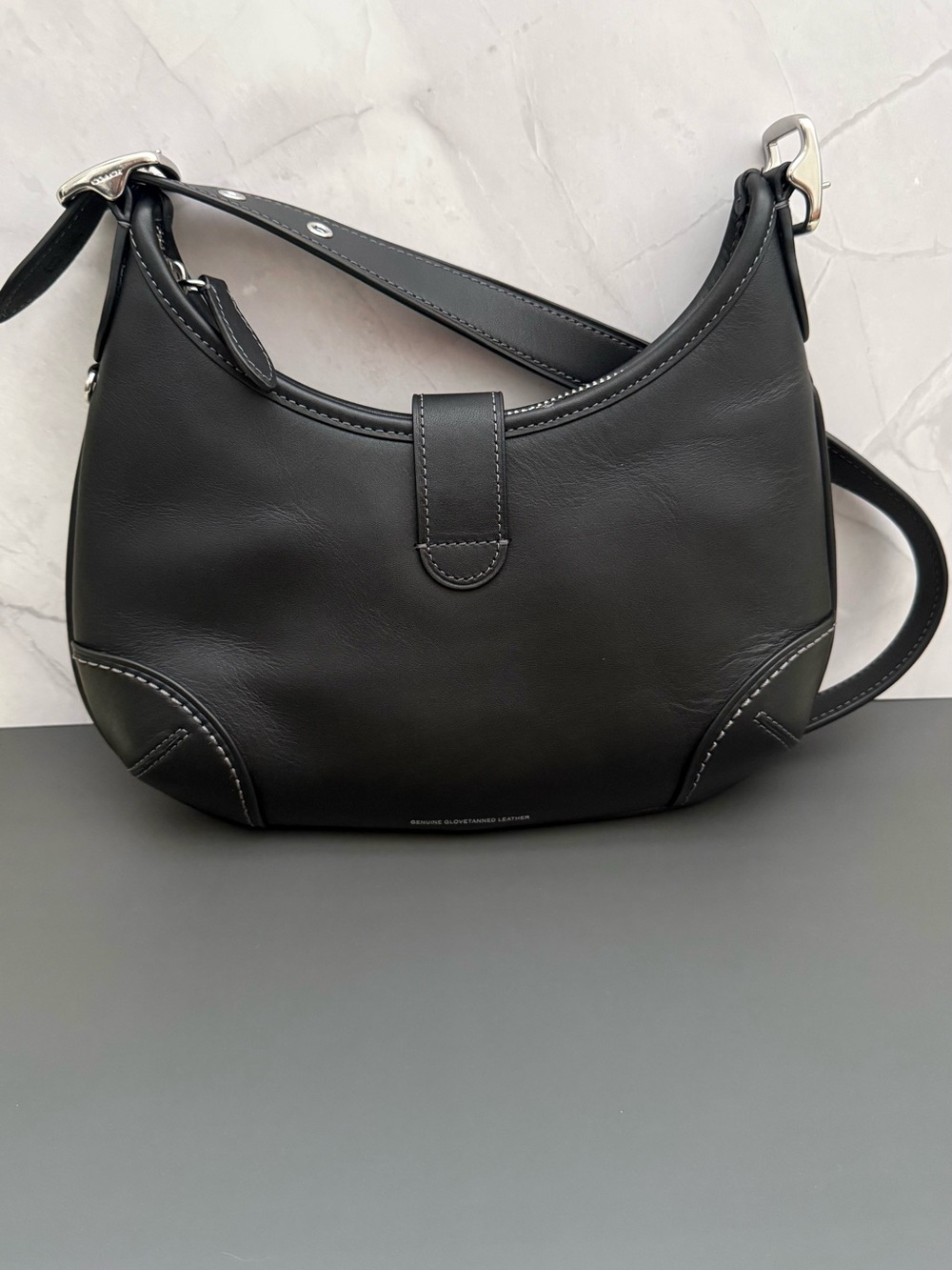 Black Leather Shoulder Bag with Silver Hardware - Picture 2 of 6